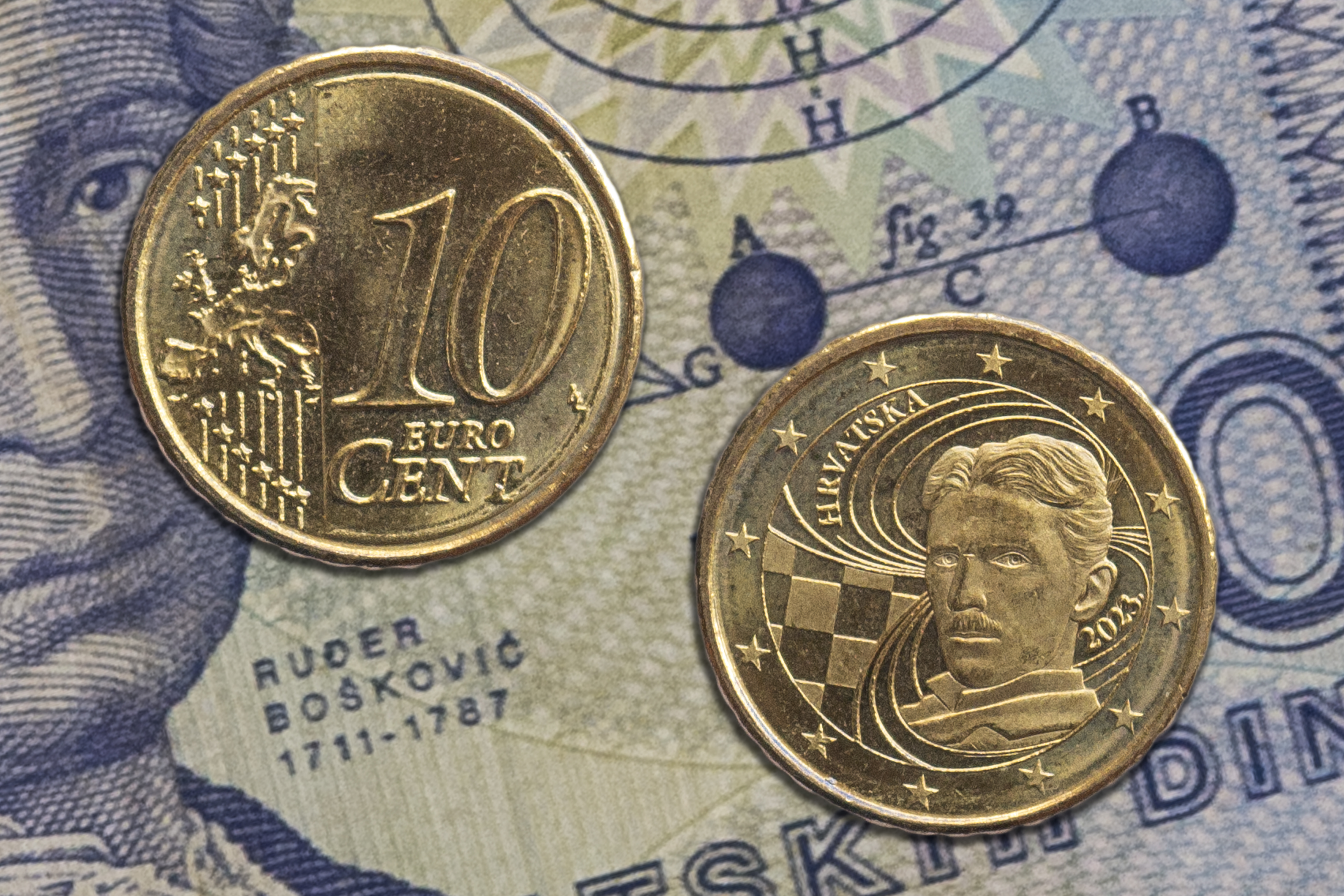 Croatian 2023 euro cent coin obverse and reverse, depicting Nikola Tesla
